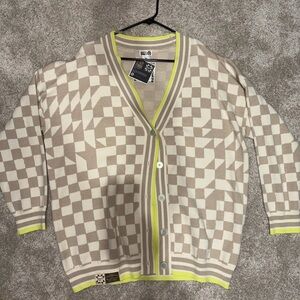 Target Beige and Cream Checkered Cardigan with Neon Trim